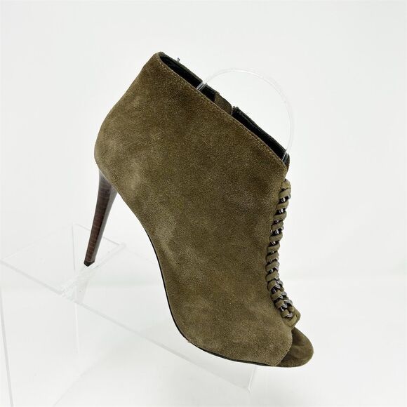 Coach Women's Olie Peep Toe Bootie Heels Olive Green Leather Size 8.5 - Picture 1 of 14